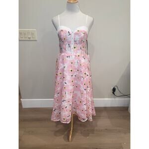 Unique Vintage Pink Floral Burnout  Retro Pin-Up Rockabilly Dress Medium NWT